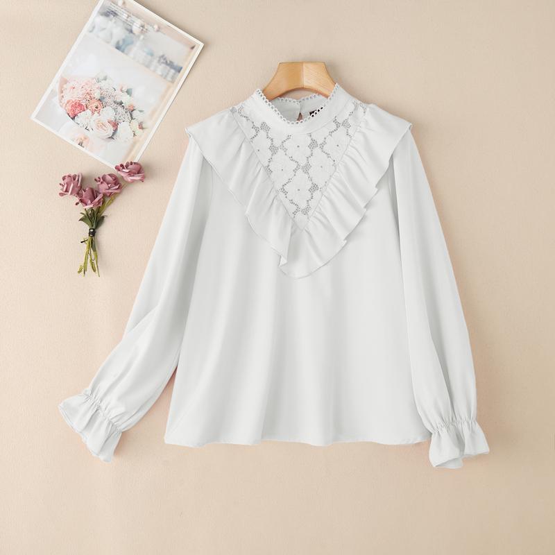 

ZANZEA Женская кружевная лоскутная стойка воротник свободная повседневная блузка с длинным рукавом S