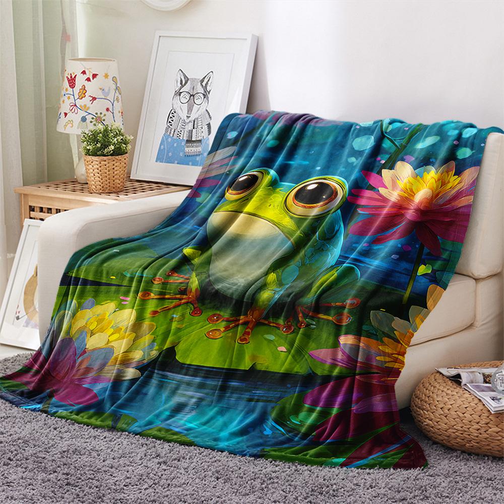 Frog Print Flannel Blanket, High quality Comfortable for All Seasons, Home Decor, Warmth and Comfort, Perfect for Christmas Gifts
