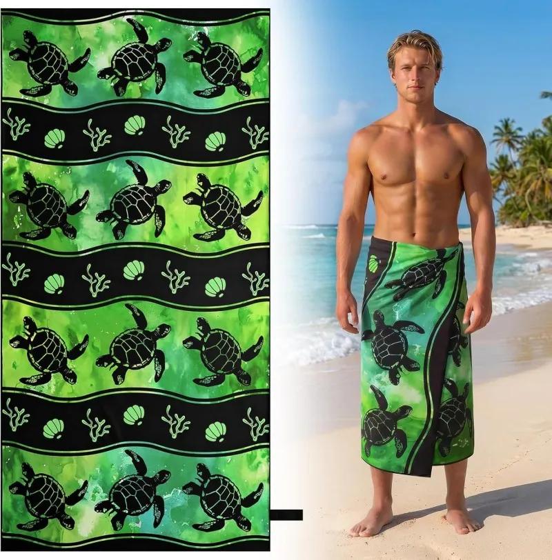 Grüne Meeresschildkröte Strandtuch Tribal Print Design Weiche Saugfähige Mikrofaser für Nautik-Liebhaber und Sommer