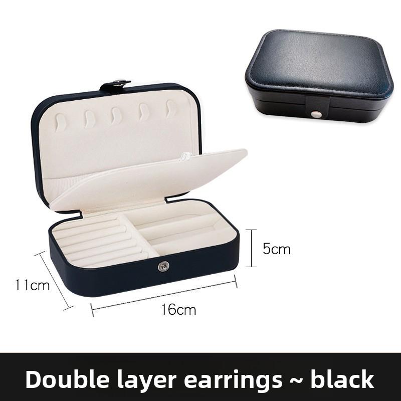 Portable jewelry box - medium size double-layer jewelry organizer - premium velvet pouch for earrings, rings, and studs