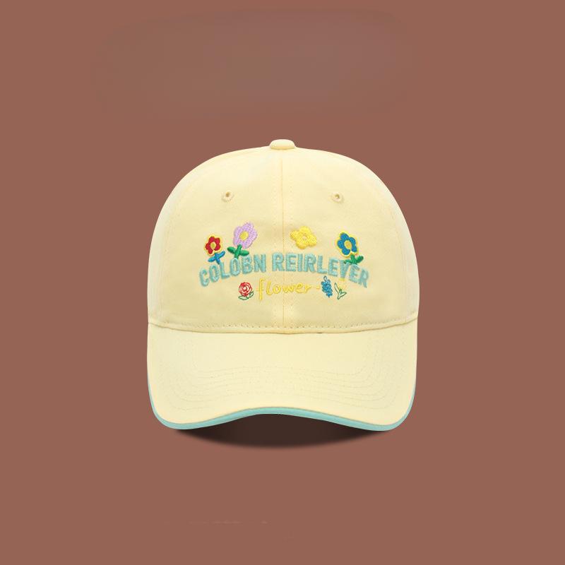 Korean Niche Flower Embroidered Baseball Hat Women's New Wide-brim Baseball Cap Showing Off Their Faces Soft Top Hat Trendy