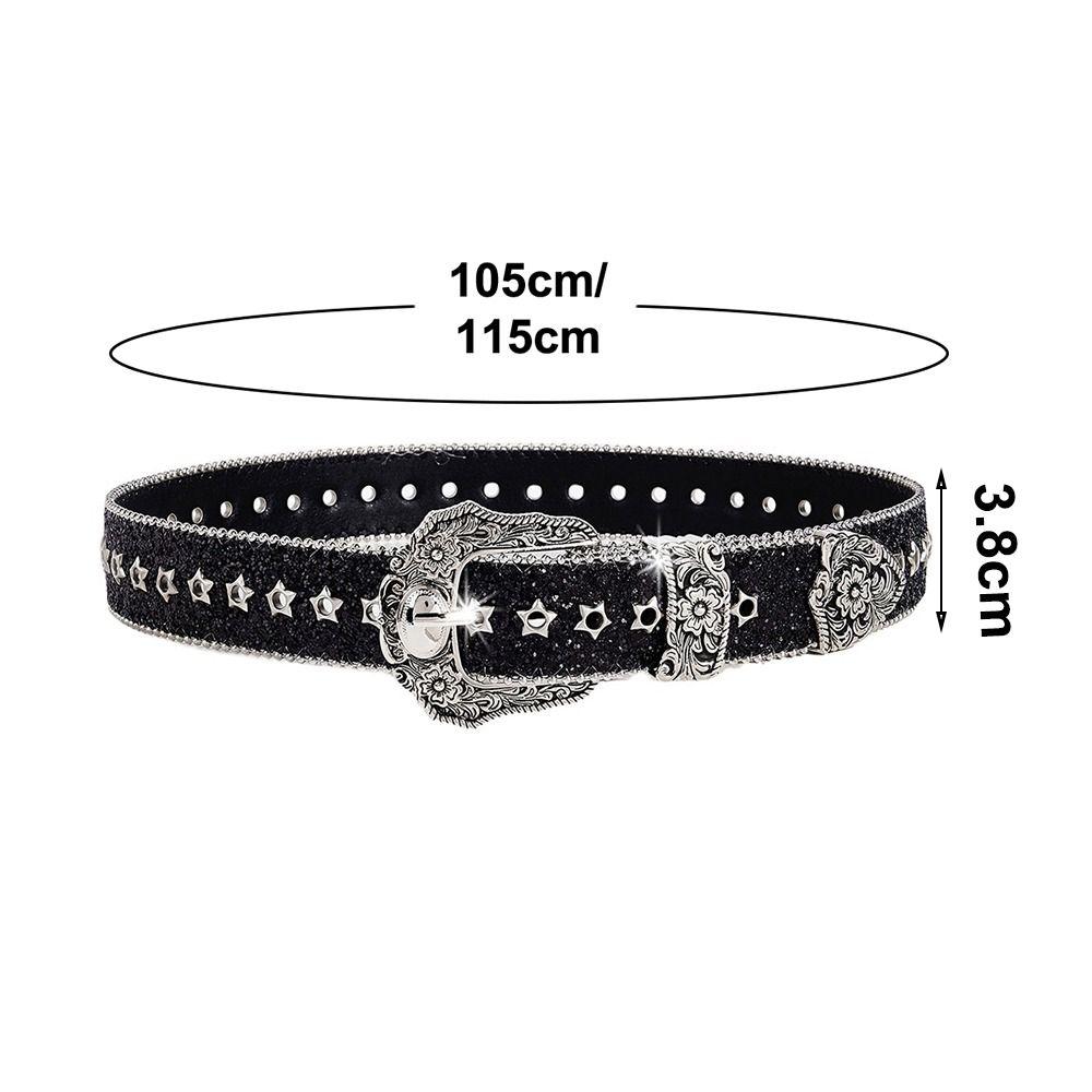 Metal Engraved Buckle Western Cowboy Belt PU Leather Buckle Belt Fashion Waistband for Men Women