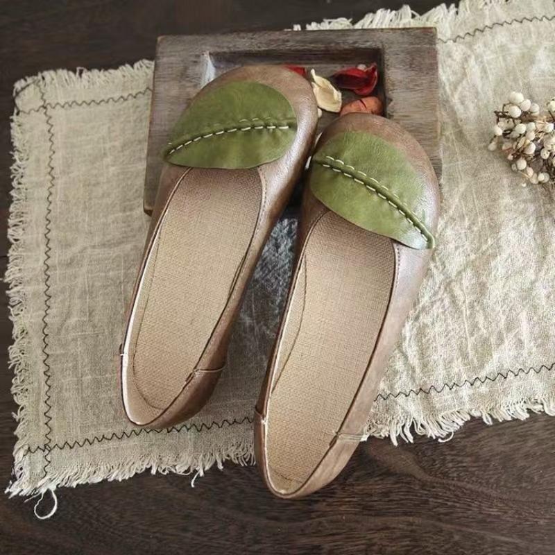 Nuove scarpe singole autunnali in cotone e lino, stile letterario e retrò, con apertura leggera a forma di foglia, punta rotonda, suola morbida, versatili e comode, da donna