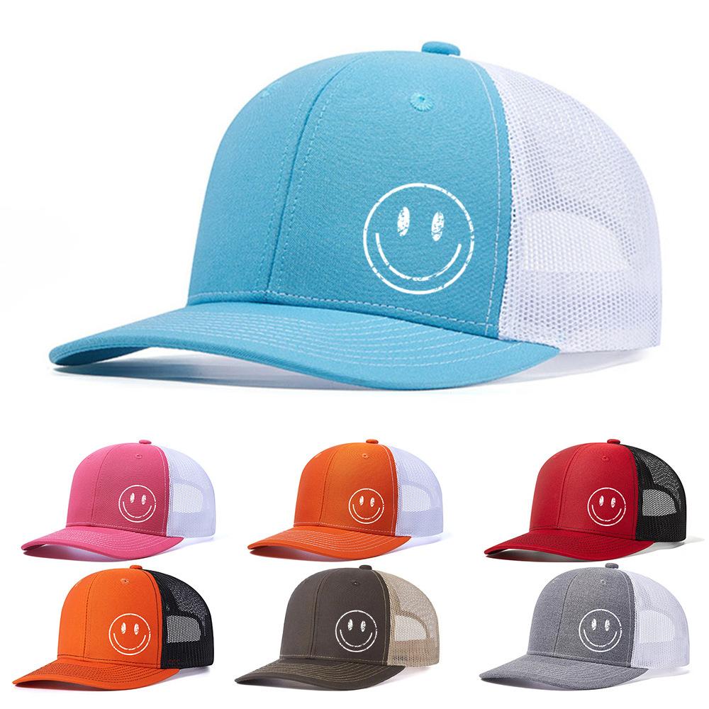 Heat Transfer Smiley Baseball Cap Slightly Curved Richardson Truck Cap Outdoor Breathable Mesh Cap Sun Protection