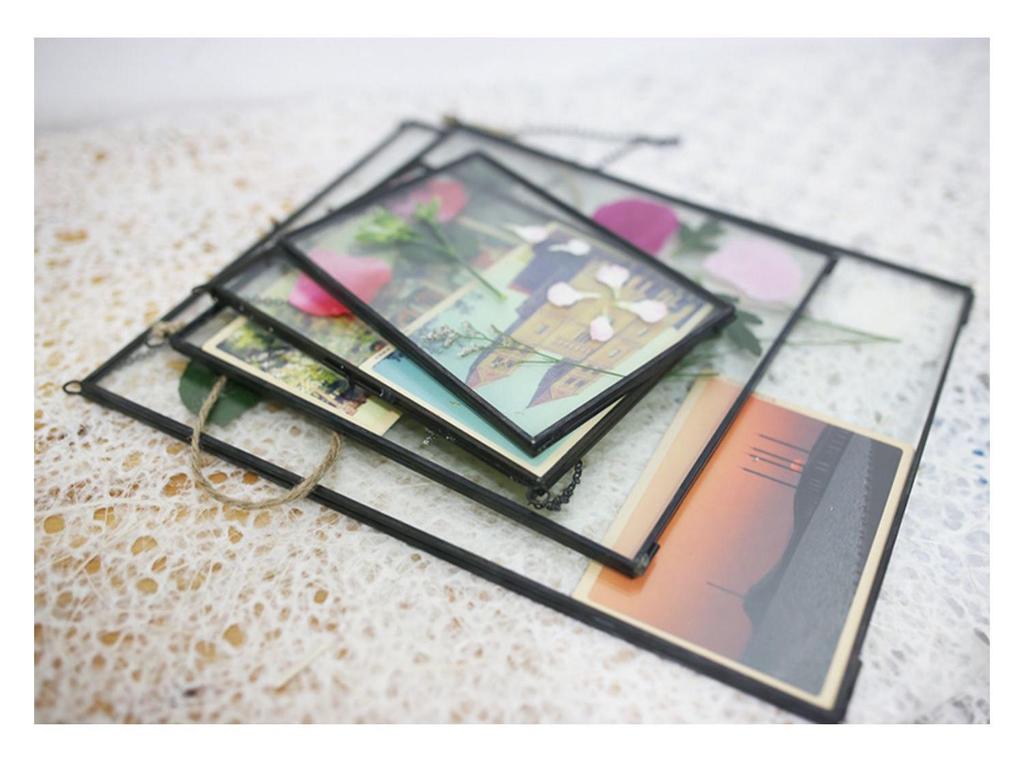 Golden Border Glass Photo Frame - Wall Hanging & Desktop Decorative Display