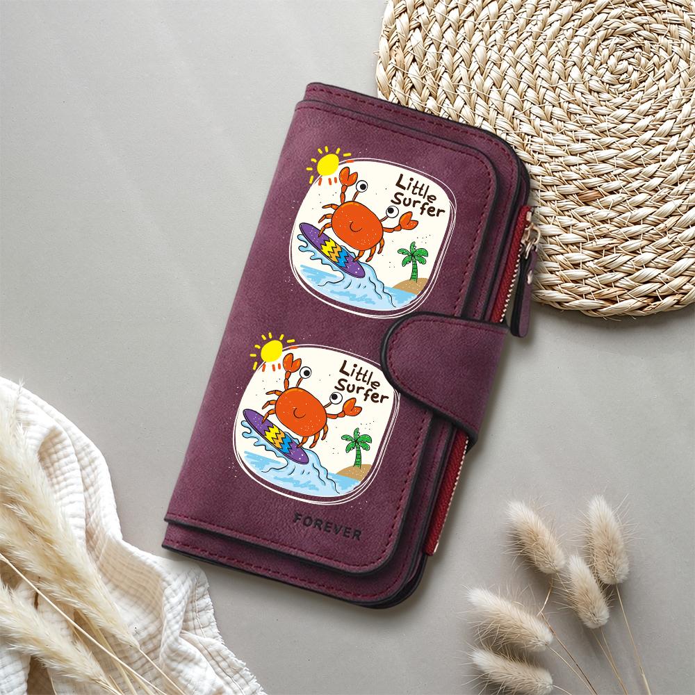Cute Crab Pattern Long Wallet Fashion Casual Large Capacity Portable Credit Card Holder Daily Use Purse