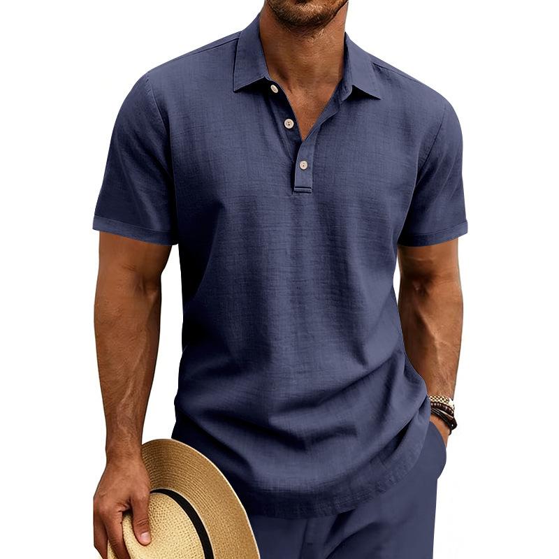 Europäisches & Amerikanisches Herren Leinen Revers Kurzarm Poloshirt - Klassischer Business Casual Stil, Mehrere Farben Verfügbar