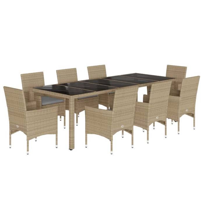 VidaXL Garden Dining Set and Cushions 9 Pcs Beige Rattan Glass, Outdoor Dining Set, Furniture of 3278593