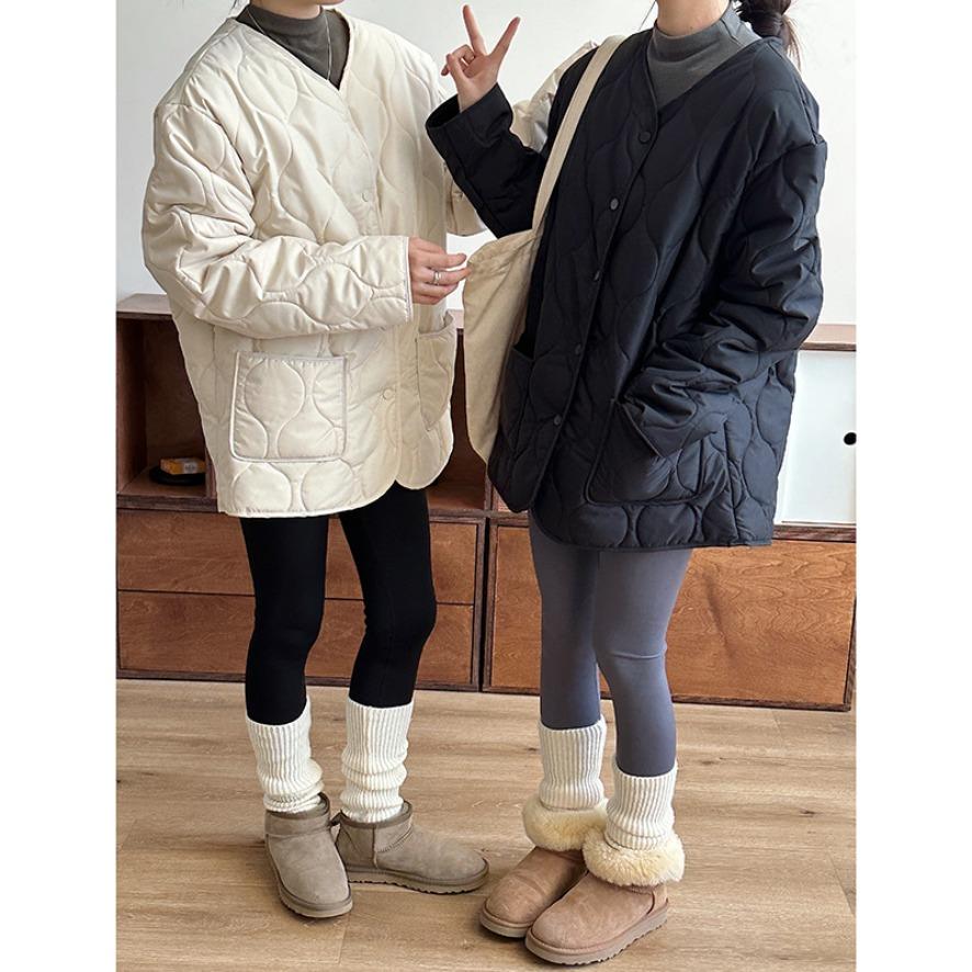 Lamb Wool Splicing Thin Diamond Pattern Winter Korean Style Loose Small Fragrant Style Diamond Pattern Warm Cotton Coat for Women