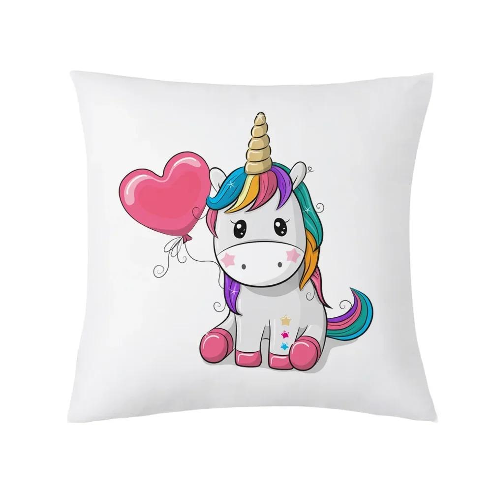 Creative And Adorable Unicorn Pattern Double-Sided Printed Pillow Cover Short Plush Suitable Living Rooms Throw Cushion Cover