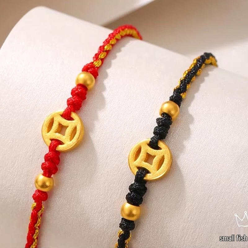 2022 Lucky Red Rope Bracelet with Brass Gold-Plated Coin Pendant for Men & Women