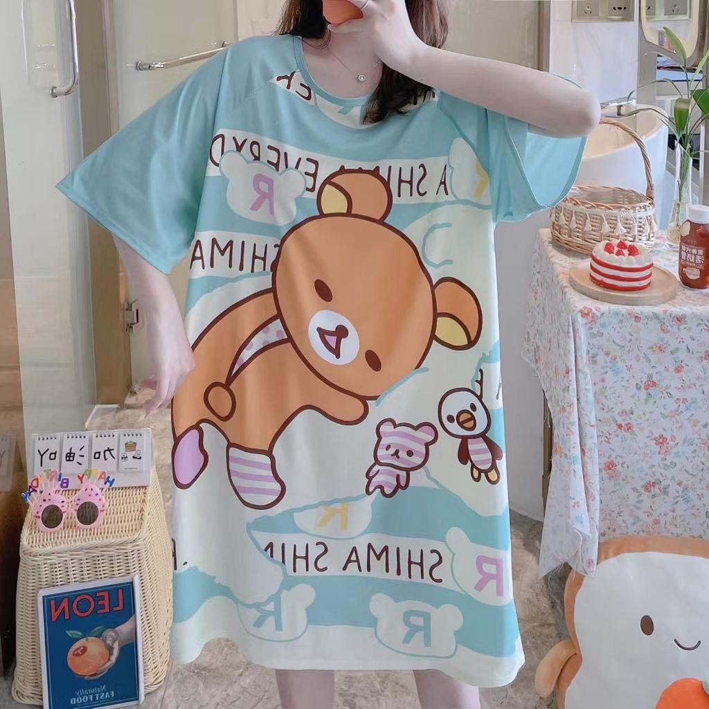 Women's Short Sleeve Cartoon Nightgown - Loose Fit Pajamas for Summer, Spring & Autumn