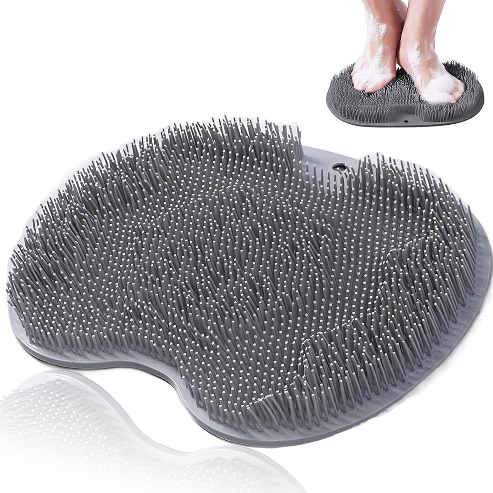 

OKAWASI Коврик для мытья ног с присосками Мягкий силиконовый Стимулирует кровообращение Коврик для ванночки для ног для ванной комнаты Щетка, Присоски, Отшелушивающий, Щетка, Кровообращение, серый