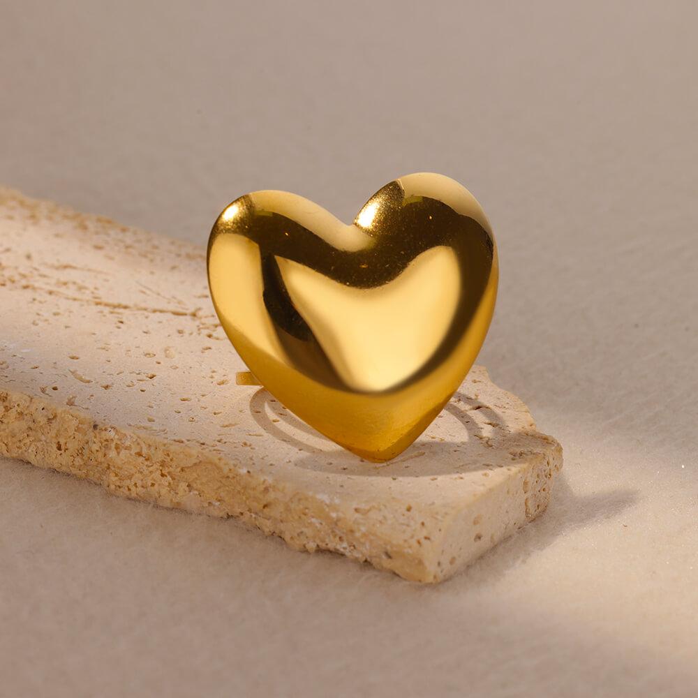 Cute Heart Chunky Stainless Steel Rings for Women Gold Open Adjustable Vintage Wedding Ring Aesthetic Jewelry Accessories