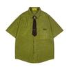 Japanese Retro Summer Corduroy Textured Fake Tie Shirt Men's and Women's Short-sleeved Niche Design College Style Shirt