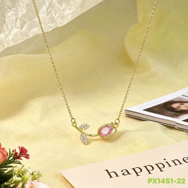 Elegant Stainless Steel Tulip Necklace Glittering Colorful Crystal Charm Jewelry for Women Engagement Event Wear
