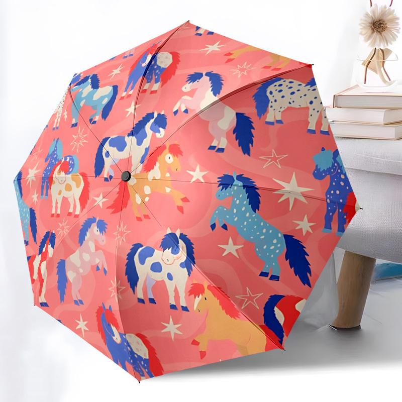 1pc Horse Pattern Automatic Opening/Closing Umbrella with Operation & Windproof Canopy - Folding Design, Holiday Gift Yy260225124