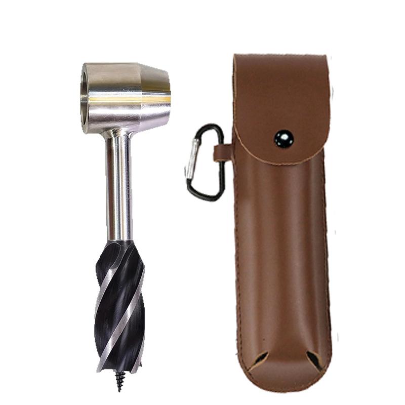 Schneckenbohrer Vierflügelige Stützbohrer Mit PU-Lederetui Outdoor Camping Survival Schlagwerkzeug Manueller Lochmacher