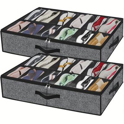 Large Capacity Under-Bed Shoe Organizer - Foldable, Transparent Non-Woven Storage Box with 12 Compartments for Women's Fashion