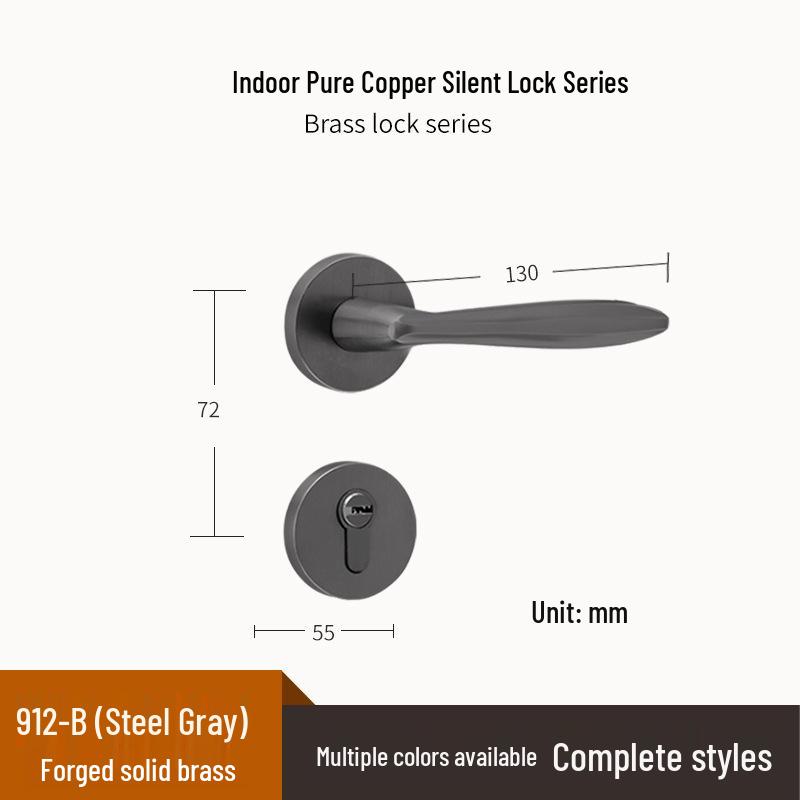 Brass Indoor Magnetic Silent Door Handle for Bedroom & Bathroom