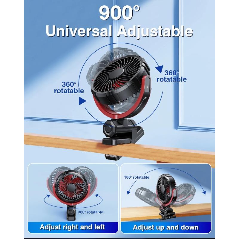 2000mAh USB Car Fan Rechargeable Brushless Cooler Summer Cooling Clamp Fan 900 Rotatable Portable Cooling Tool Electronic Fan