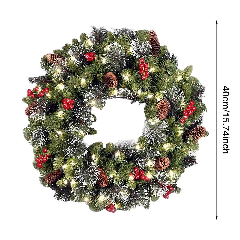 20-60cm LED Weihnachts-Kiefernzapfenkranz mit roten Beeren Künstlicher Weihnachts-Kranz Neujahrsparty DIY Dekoration Fügt Weihnachts-Atmosphäre hinzu