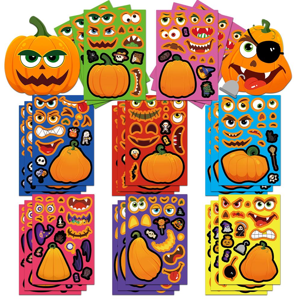 8PCS Pumpkin Head Halloween Puzzle Stickers Cartoon Creative Fun DIY Account Manual Tablet Decoration Waterproof Sticke