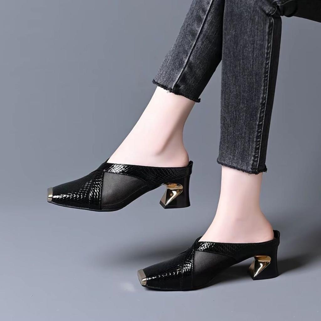 zapatos de mujer women cute sweet round toe black mesh breathable slip on square heel shoes lady casual pumps ab681