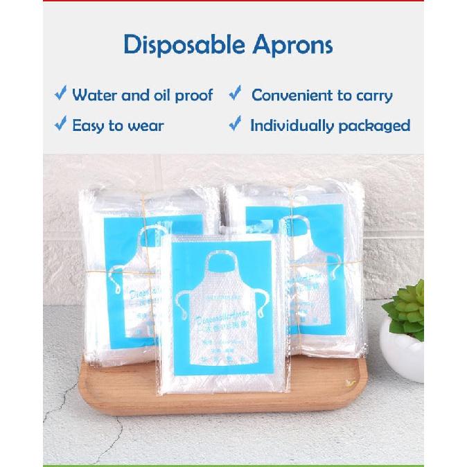Disposable Aprons (50 Count) Waterproof Plastic Apron For Painting, Cooking, Housework, and Picnics - Individually Packaged