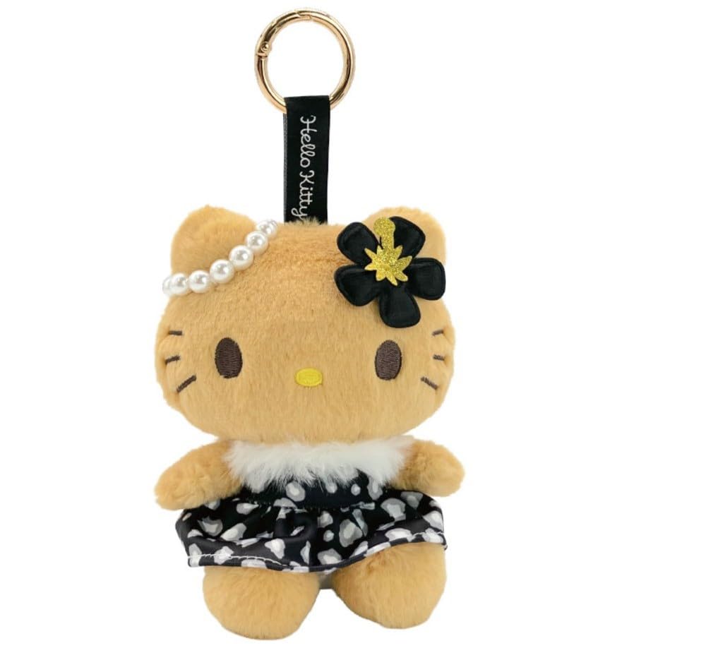 Nakajima Corporation Sanrio Leopard Plush Toy Hello Kitty Black Leopard Print Plush Toy Interior Decor Character Goods Sun-tanned H13×W12×D7.5cm