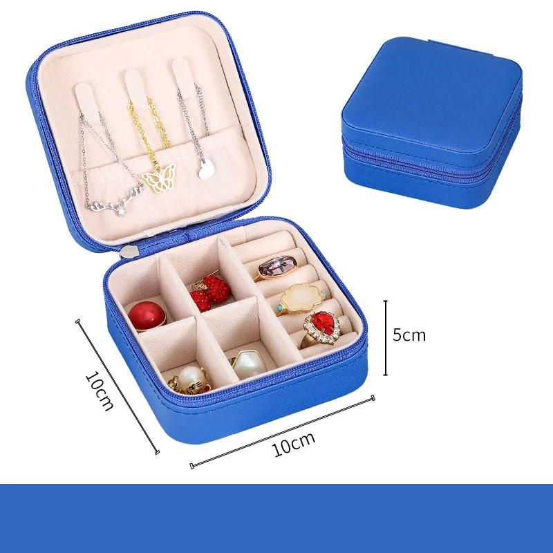 1PC Mini Jewelry Organizer Display Travel Jewelry Zipper Case Boxes Earrings Necklace Ring Portable Jewelry Box Leather Storage