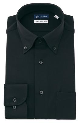 I-shirt Men's Long Sleeve Dress Shirt, No Iron, Stretch, Ultra-Quick Drying, Dark Black, Button-Down, Slim Fit, M15120005909 3L84