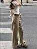 Petite Korean Style High-Waisted Khaki Wide-Leg Jeans for Women - Slimming, Loose, Casual, Straight Long Pants for Summer