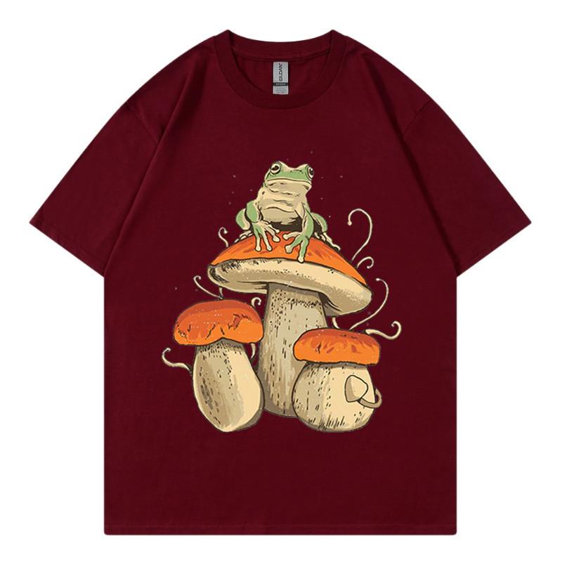 Frog on Mushroom American Short Sleeve Tshirt New Summer Print Short Sleeve Tshirt Trend L