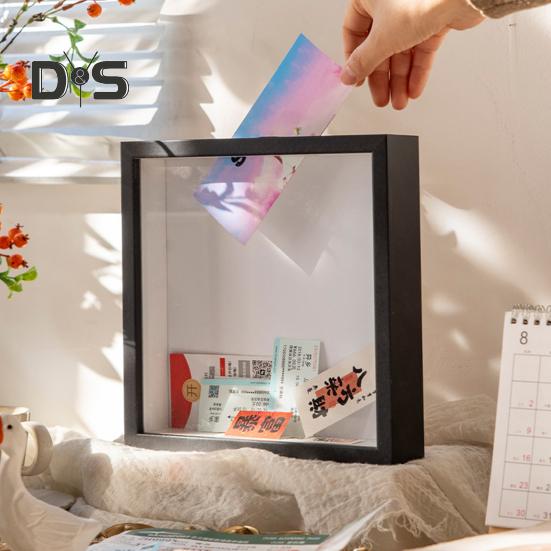 Biljettskugglåda med spår Träram Reseäventyr Arkivlåda Fyrkantig biljettstämpel Brev Foto Minnesak Förvaringslåda Skrivbordsdekoration