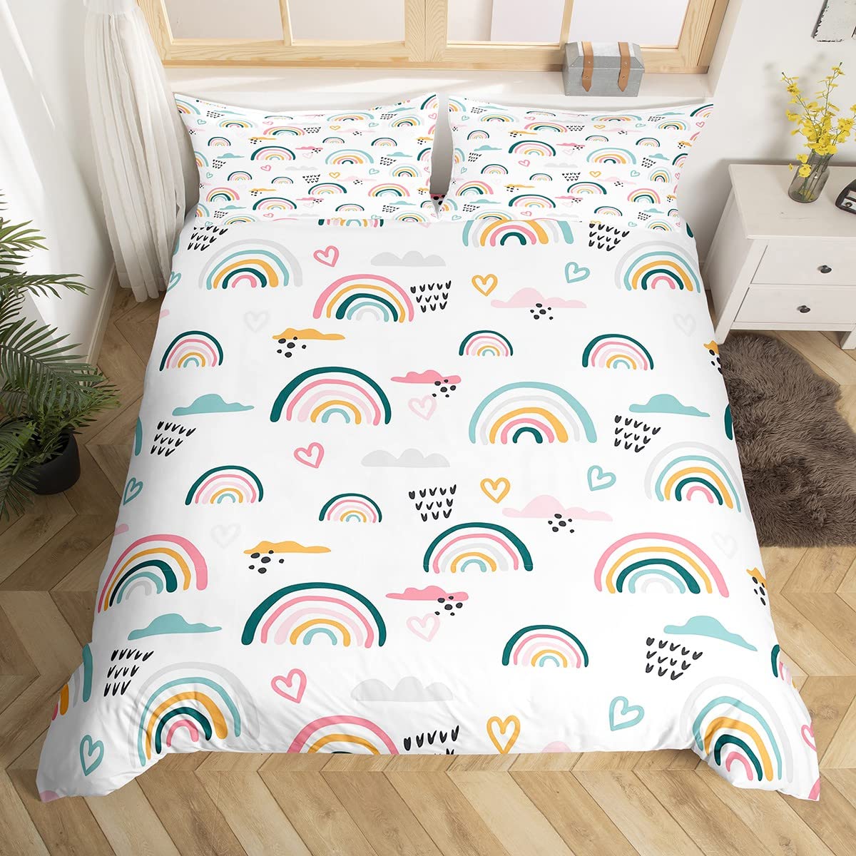 

Comforter Cute Rainbow Bedding Set 3D Printed Cartoon Soft Single Twin Double Queen King Size For Kids Birthday Gift Comforter (quilt)-EU Single(135*200cm)3pcs