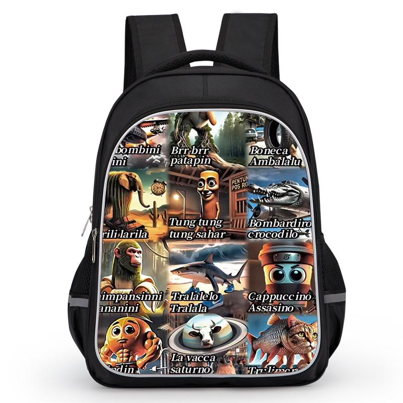 Cross-border Classic Mountains & Seas Stick Figure Kids' Backpack for Grades 1-6 - Load-Reducing Double Shoulder Bag for Boys