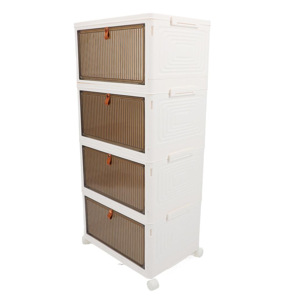Folding Shoes Storage Box 4 Layers Transparent Large Capacity Foldable Shoe Rack Organizer with Whee