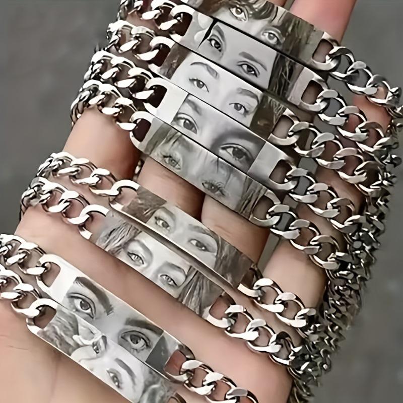 Bracciale Foto Occhio Personalizzato Inciso al Laser - Regalo Personalizzato in Acciaio Inossidabile per Coppia