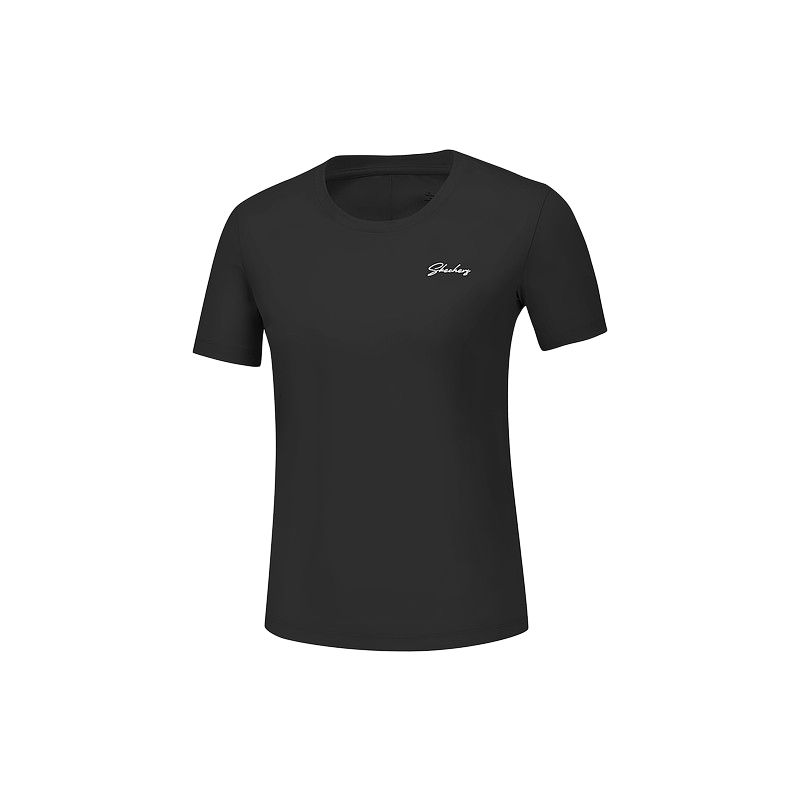 Skechers Godri Ss25 Moisture Wicking Slim Fit Crew Neck Short Sleeve T-Shirt Women tops Carbon-Black P225W224-0018 S