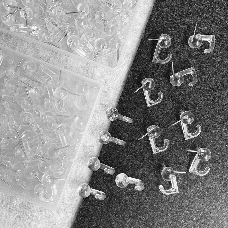 Box of 50 Transparent Push Pin Hooks for Cork and Felt Boards - T-Pins for Photos and Small Items.