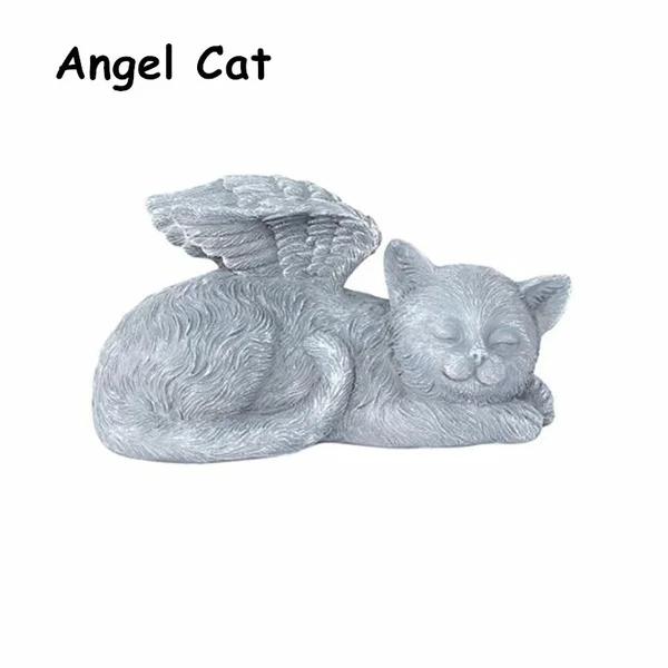 Creative Design Resin Angel Dog Cat Statue Lovely Animals Sculpture Ornaments Gifts Suitable Garden Decor Housegold Ornament