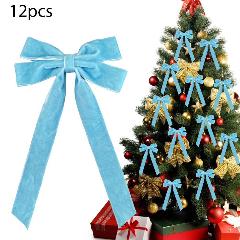 12PCs Velvet Bows Christmas Tree Decorations,Pink Large Velvet Bows Xmas Tree Topper Garland Ornament Rustic Velvet Wreath Bows