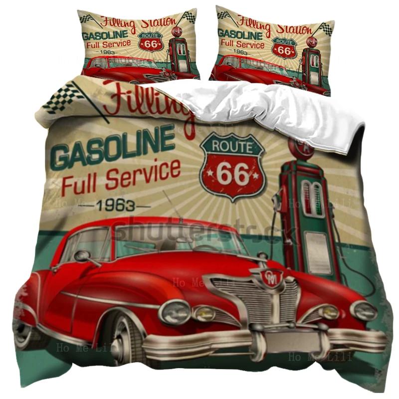 Home Living Luxury Route 66 Print 2/3Pcs Soft Duvet Cover PillowCase Queen and King Size Kids Bedding Set EU/US/AU Size