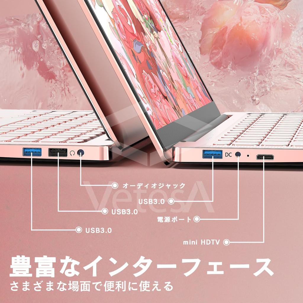 VETESA Laptop with Office Windows 11 Japanese DDR4 12GB 256GB WiFi Lightweight and Thin PC Notebook with Keyboard Protector Cherry Blossom Pink 2024,