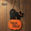Festive Gift for Friends Halloween Wooden Door Sign, Black Cat And Pumpkin Plaque, Rustic Farmhouse Wall Art Hanging Decor Holiday Party Indoor