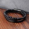 Fashion Natural Stone Beads Men Bracelet Multilayer Leather Bracelet Punk Jewelry Stainless Steel Magnetic Clasp Bangles