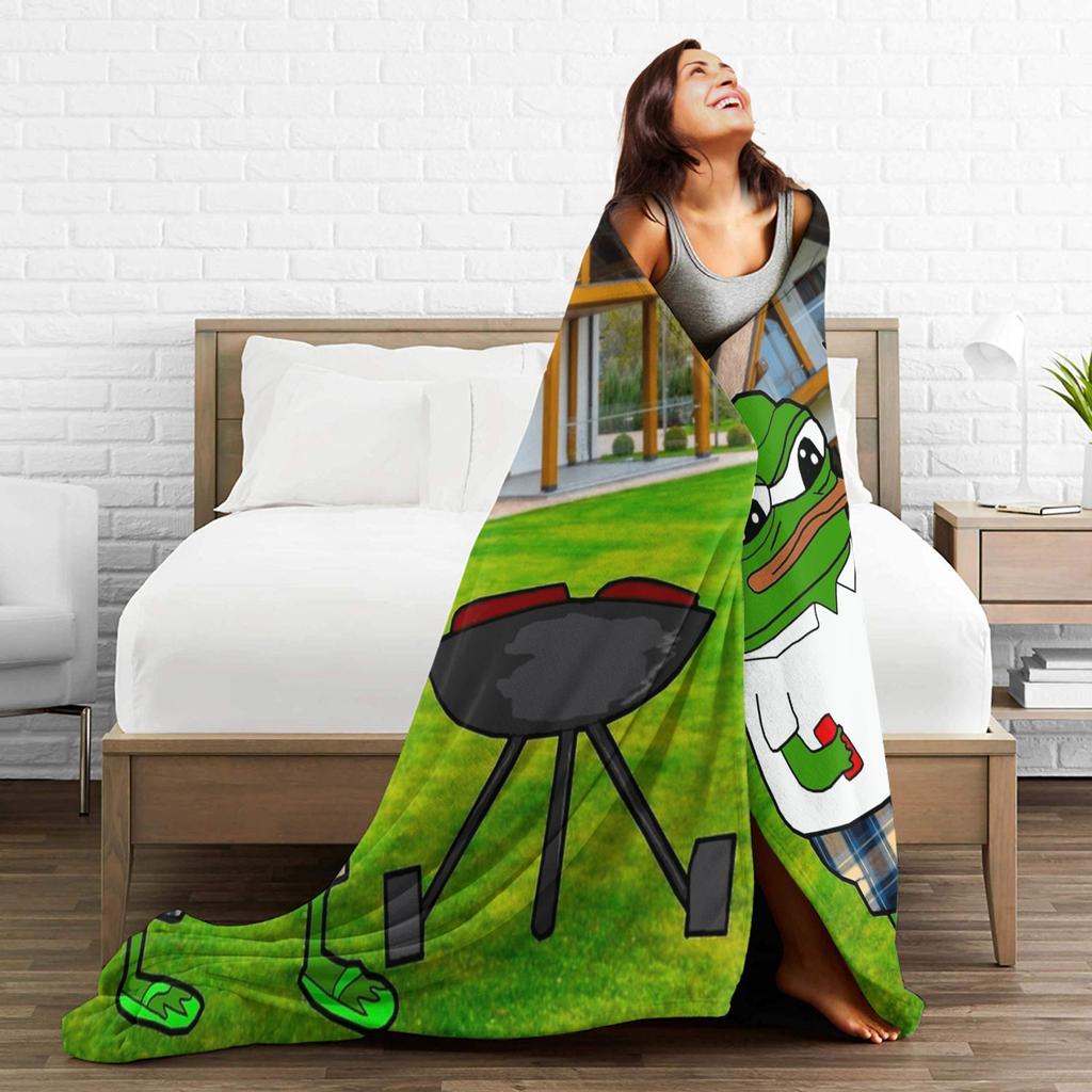 Fancy Pepes Frog  Flannel Blankets Winter  Soft Durable Bedding Throws for Child Bedroom Fluffy Bedspread Sofa Bed Cover