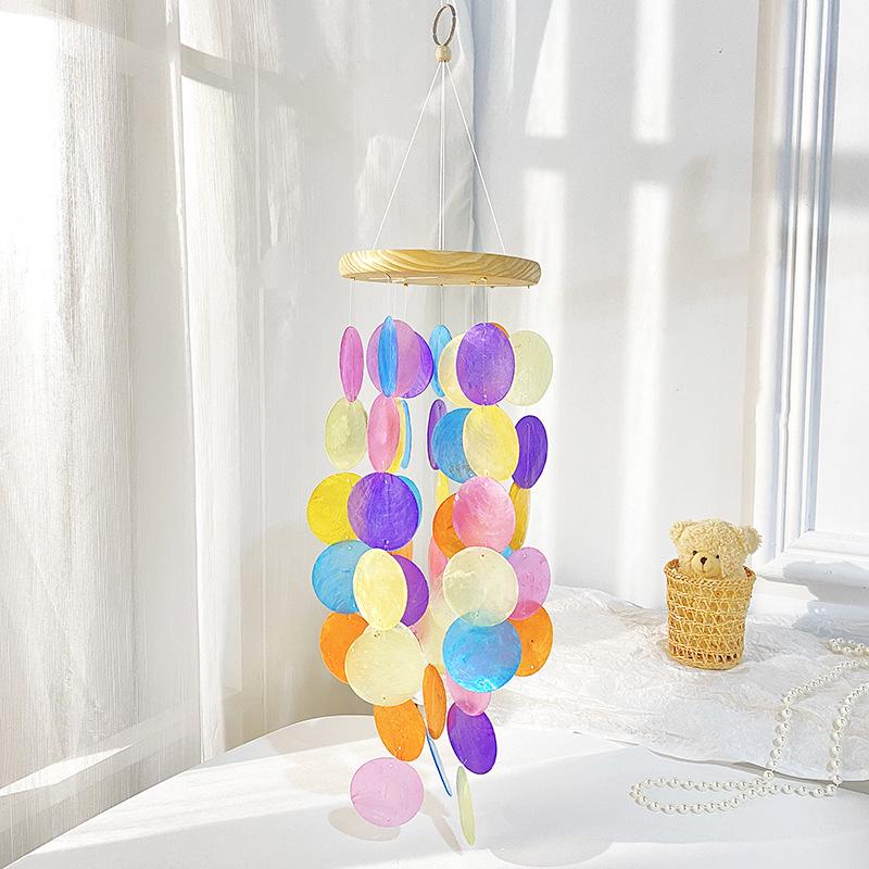 Creative Seashell Wind Chime Mirror – Simple Pastoral Style for Living Room, Study, or Balcony Decor.