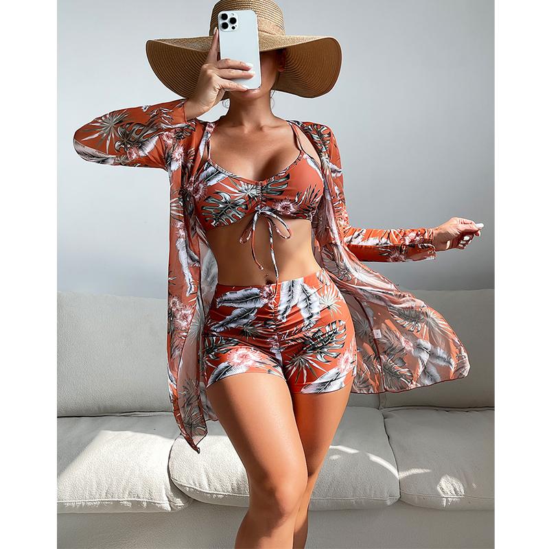 Women Swimsuit High Waist Bikini Set Three Pieces Women Sexy Long Sleeve Cover Up Swimsuit 2026 Beach Bathing Suits Swimwear